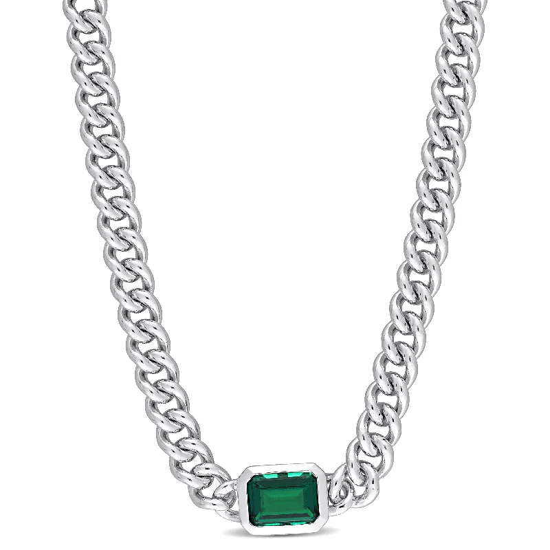 Pure crystal necklaces-Mimi & Max 7/8 CT TGW Octagon Created Emerald Curb Link Chain Necklace in Sterling Silver