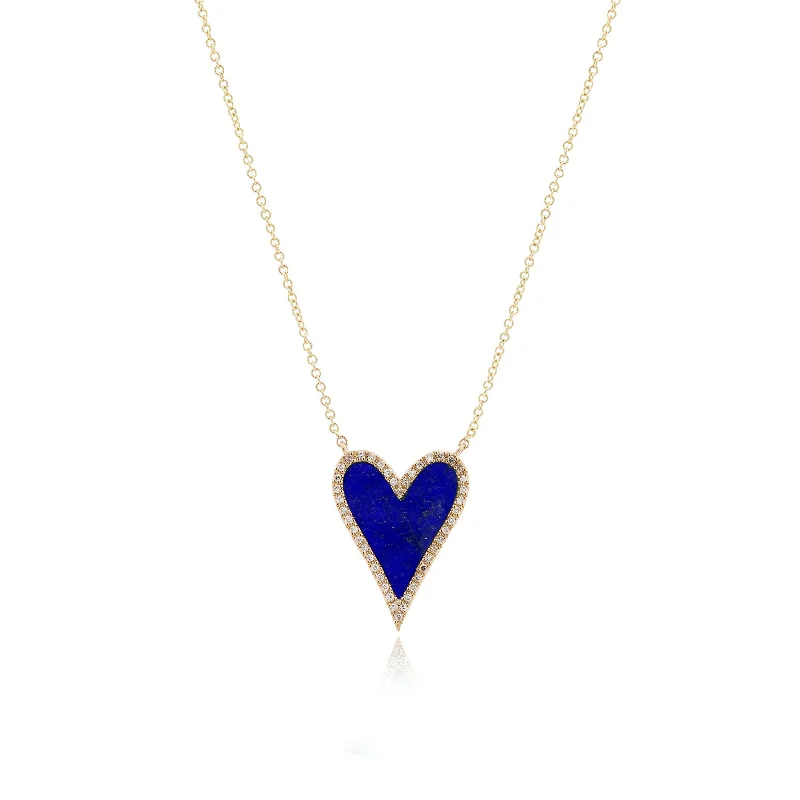 Turquoise stone necklaces-Lapis Diamond Halo Heart Necklace