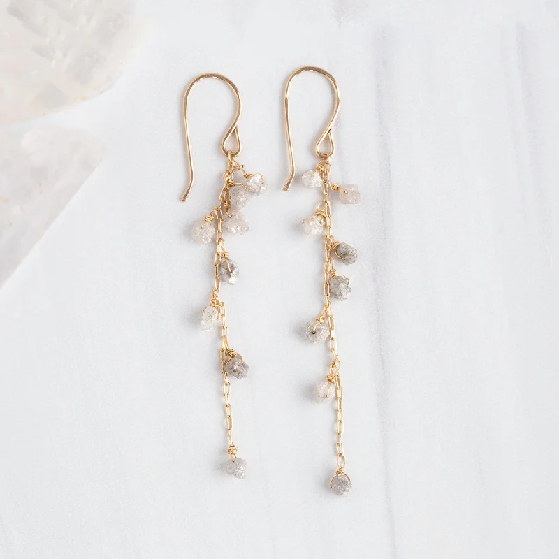 Graceful art earrings-The Rough Grey Diamond Cascade Earrings | Yellow Gold Filled