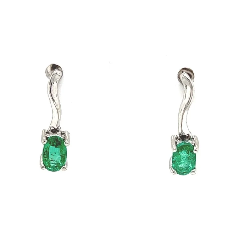 Agate slice earrings-14K White Gold Emerald Dangle Earrings