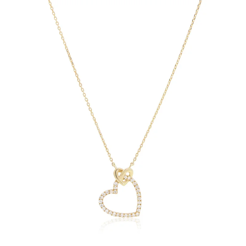 Solid link necklaces-Diamond Heart In Heart Necklace