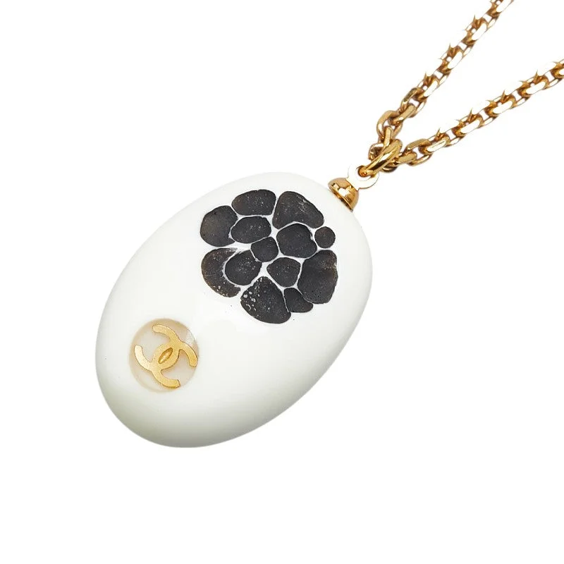 Solid link necklaces-Chanel Camellia Coco Mark Necklace Gold White Black