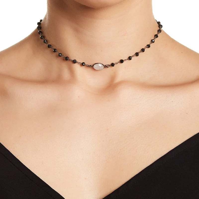 Java style necklaces-Adornia  3mm Black Spinel Choker Necklace Moonstone silver