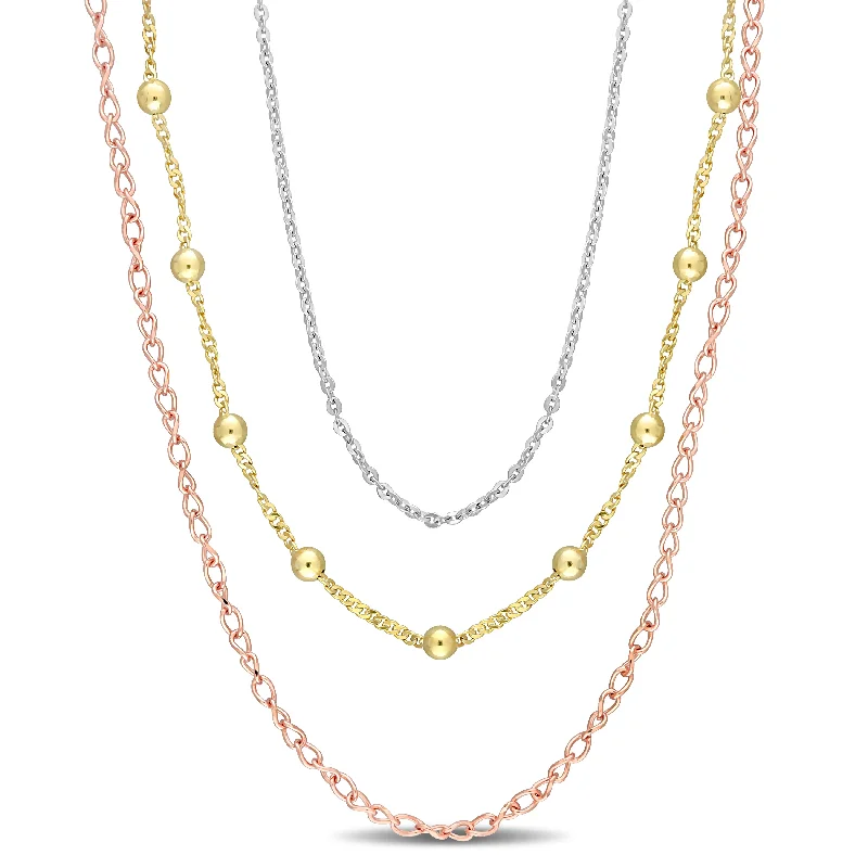 Couple birthstone necklaces-Chain Necklace in 3-Tone 18k Gold Plated Sterling Silver, 19 in