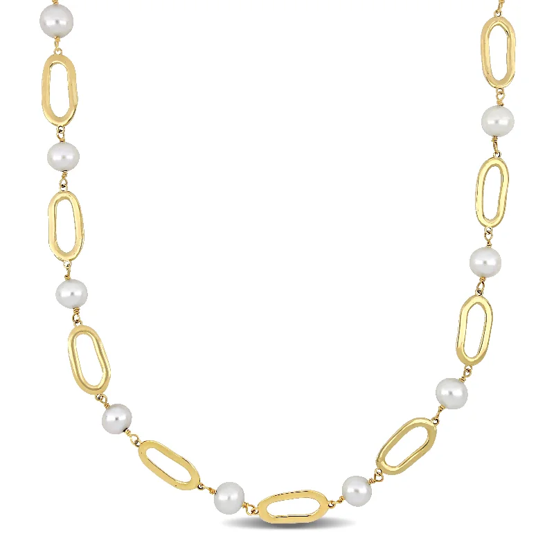 Twist knot necklaces-Mimi & Max 6.5-7mm Cultured Freshwater Pearl Link Necklace 10k Yellow Gold Lobster Clasp - 18 in