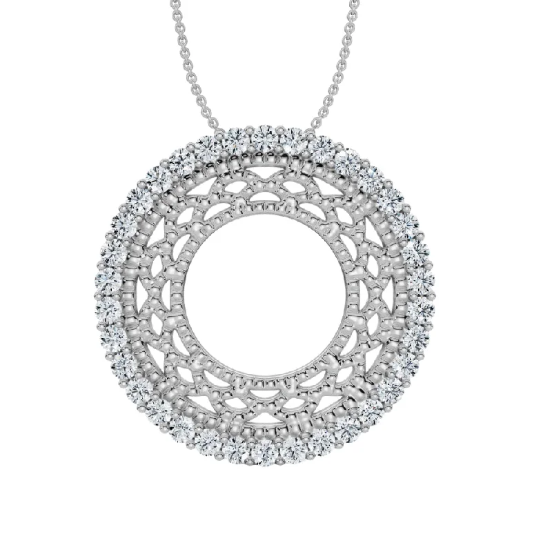 Silk fringe necklaces-1/3Ct Circle Diamond Pendant 14k Gold 3/4" Tall Necklace Lab Grown