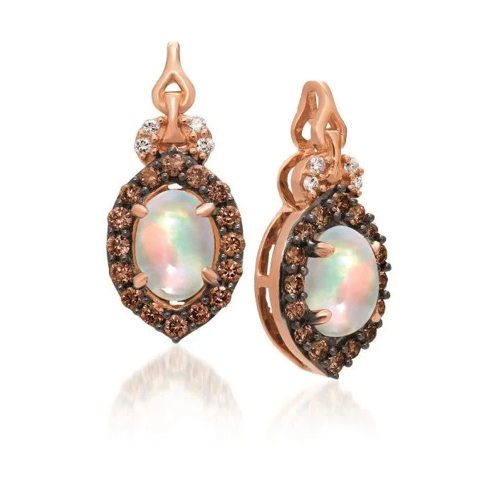 Slim rose earrings-14K Strawberry Gold Opal, Chocolate & Vanilla Diamond Earrings by LeVian