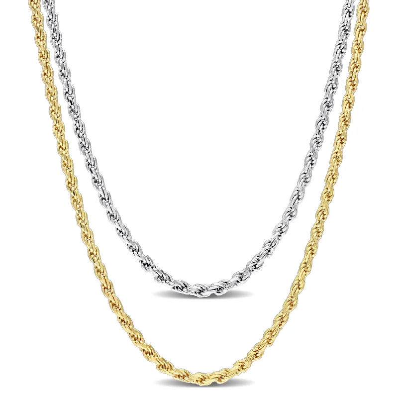 Bold stone necklaces-Mimi & Max 2.2mm Rope Chain Necklace Set 18 inch 18k Yellow Gold Plated and 16 inch White Sterling Silver