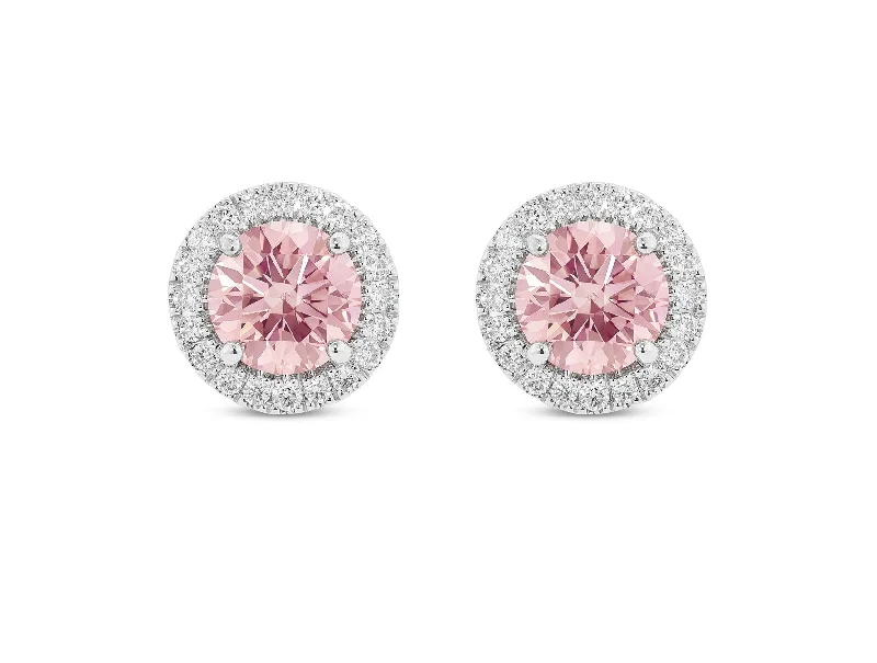 Stellar glow earrings-14K White Gold 2.00cttw VS Pink Diamond Earrings with Halo