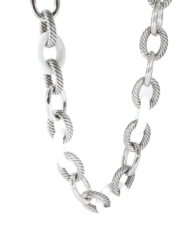 Oak wood necklaces-David Yurman Oval Link Necklace in Sterling Silver With Ceramic