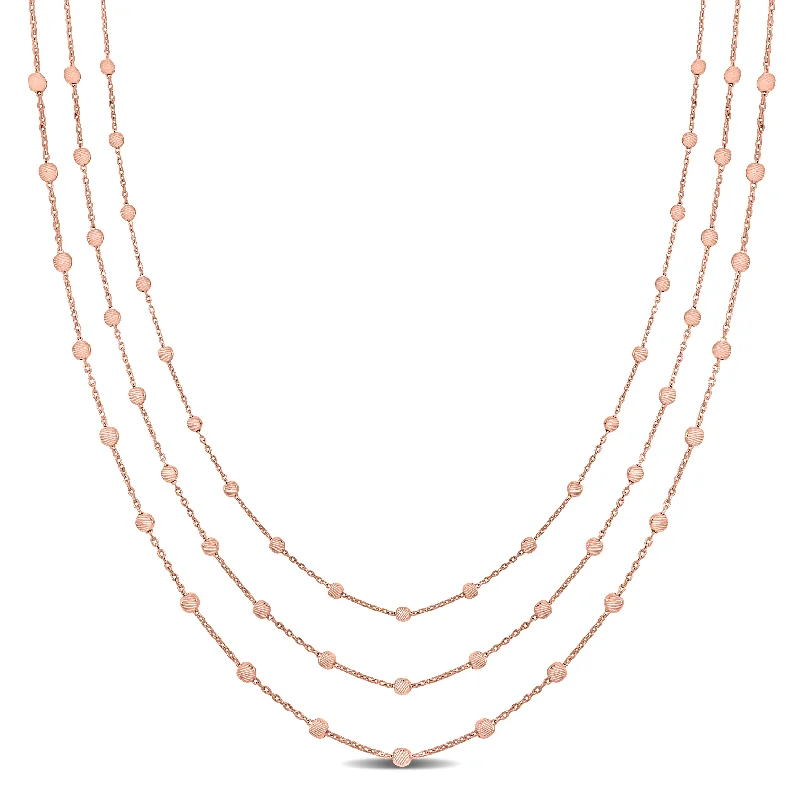 Bead-woven necklaces-Mimi & Max 3-Strand Ball Station Necklace in Rose Plated Sterling Silver - 16+2 in