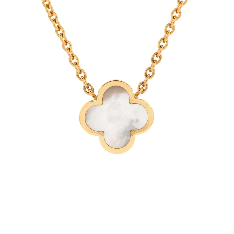 Twist knot necklaces-Pure Alhambra Pendant Necklace 18K Yellow Gold and Mother of Pearl