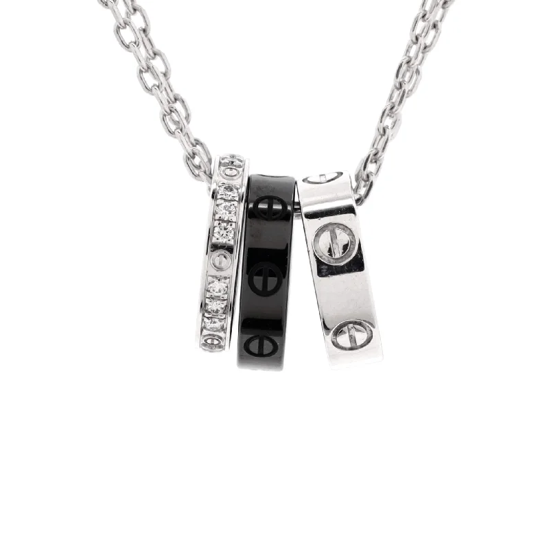 Light bead necklaces-Love 3 Ring Pendant Necklace 18K White Gold and Ceramic with Diamonds