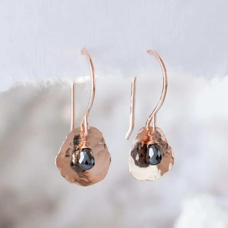 Retro clip earrings-The Black Diamond Petal Earrings | Rose Gold Filled