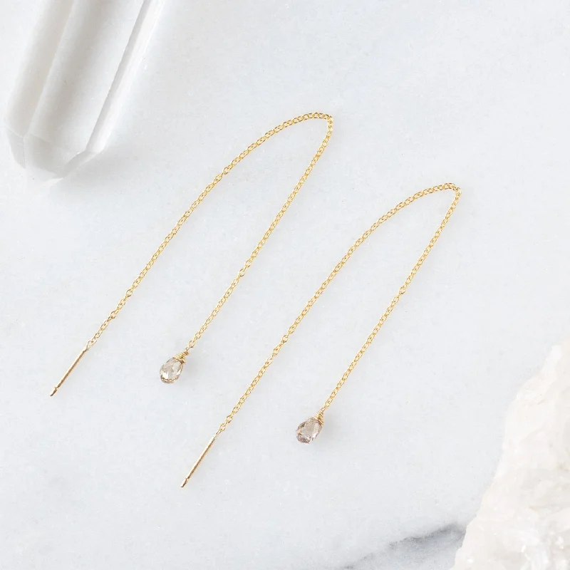 Glossy bead earrings-The Simple Champagne Diamond Drop Thread Earrings | Yellow Gold Filled