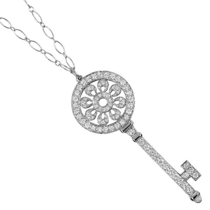 Tiered chain necklaces-Tiffany & Co Petal Key Necklace Platinum White Gold Diamond