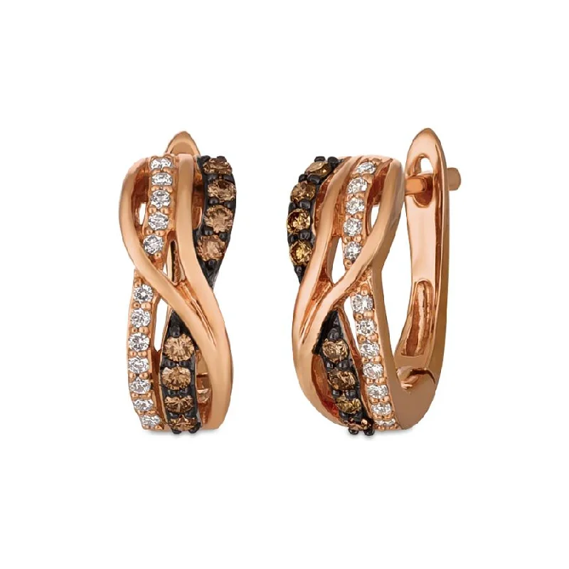 Agate slice earrings-14K Strawberry Gold Chocolate & Vanilla Diamond Hoop Earrings by Le Vian