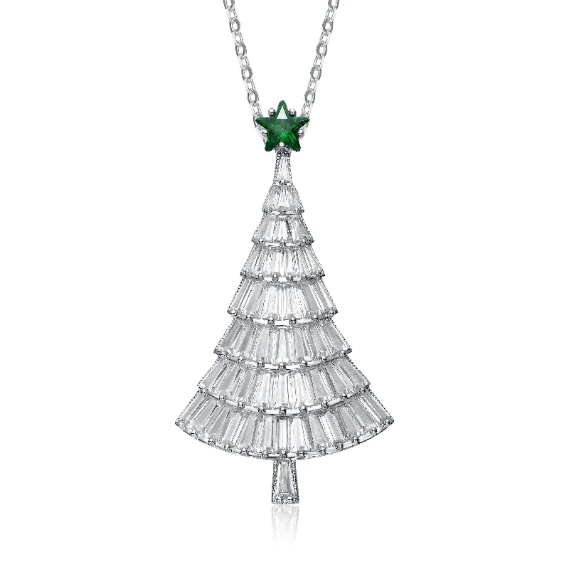 Lasso-style necklaces-Christmas Tree Cubic Zirconia White And Emerald Green Pendant/brooch Pin