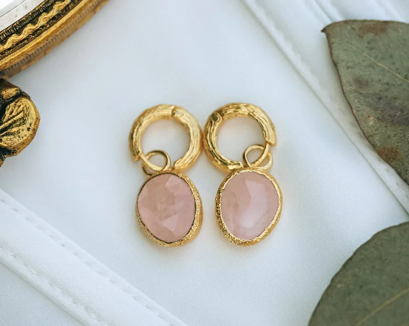 Petal hoop earrings-SHADE COLLECTION - 18K GOLD VERMEIL SILVER ROSE QUARTZ EARRINGS - BY JORGE REVILLA