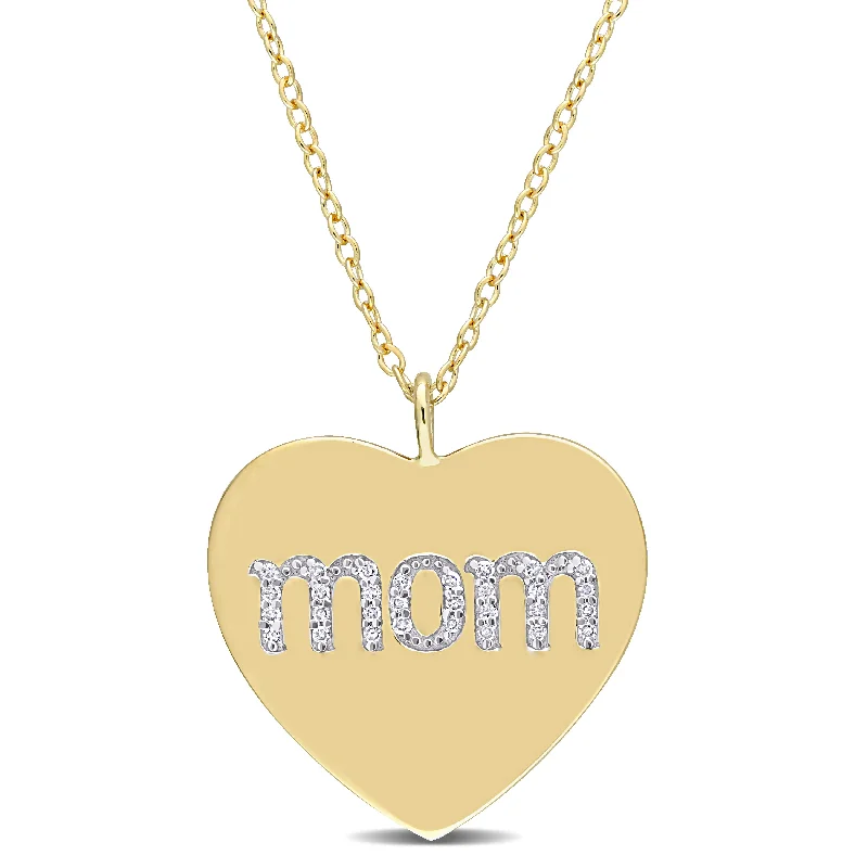 Old style necklaces-Mimi & Max Women's 1/10ct TDW Diamond "Mom" Heart Pendant w/ Chain in Yellow Plated Sterling Silver