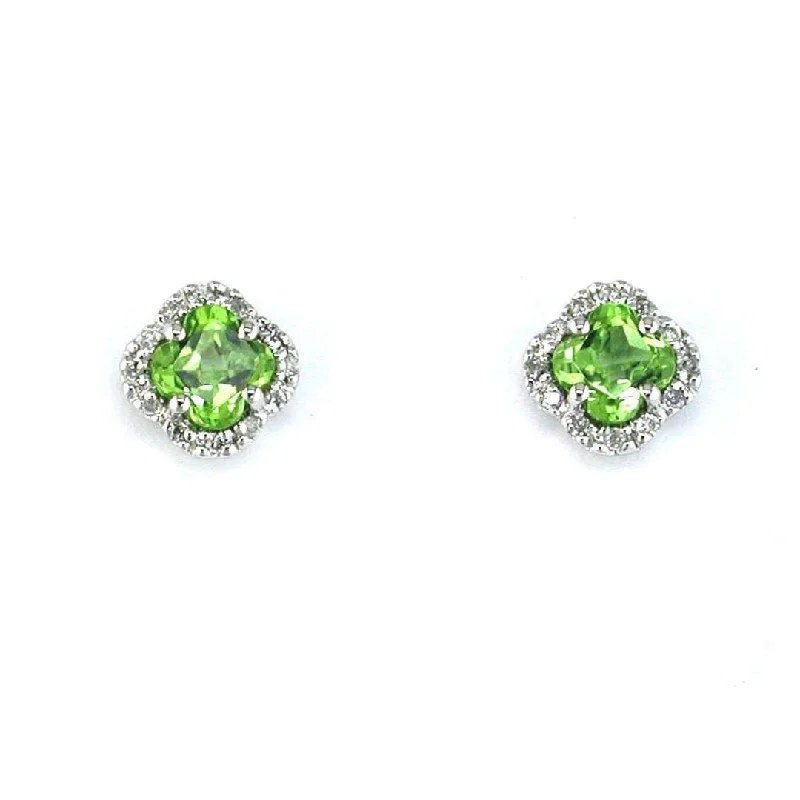 Deer wing earrings-14K White Gold Peridot & Diamond Stud Earrings