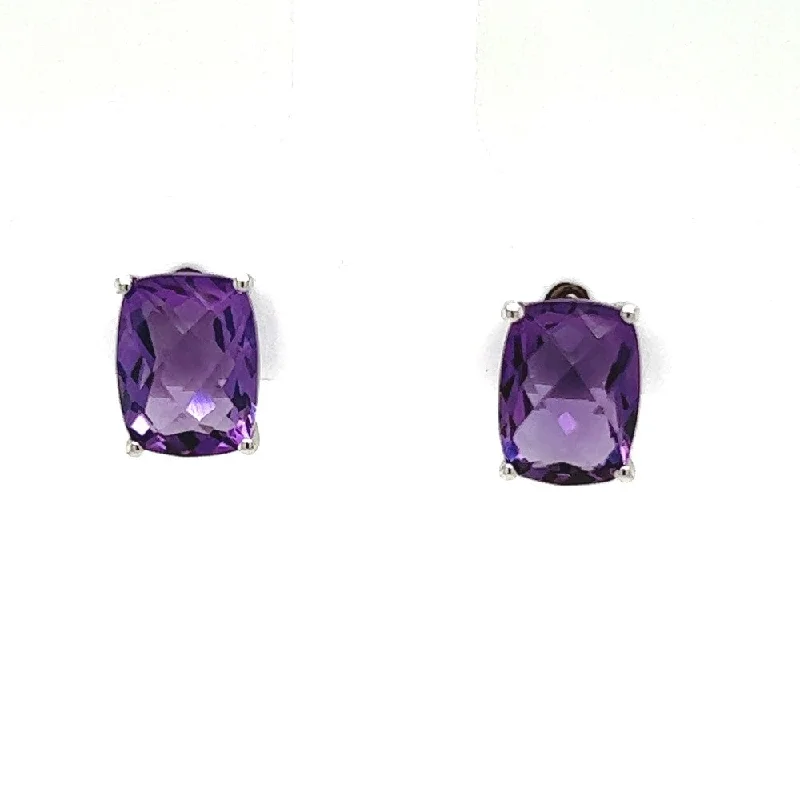 Petal pattern earrings-14K White Gold Amethyst Earrings