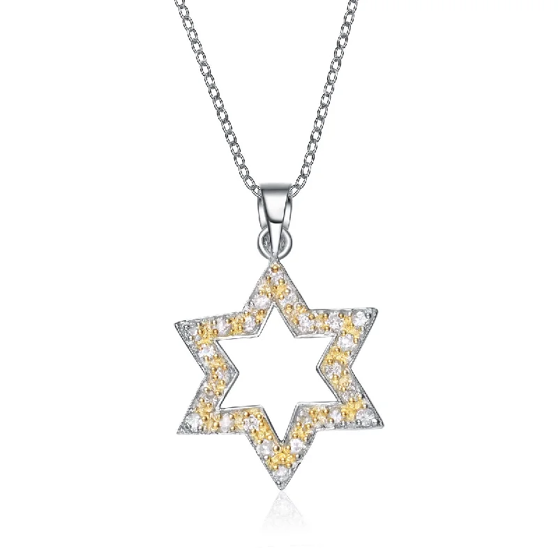 Round pendant necklaces-Gv Sterling Silver Yellow Cubic Zirconia Open Star Necklace