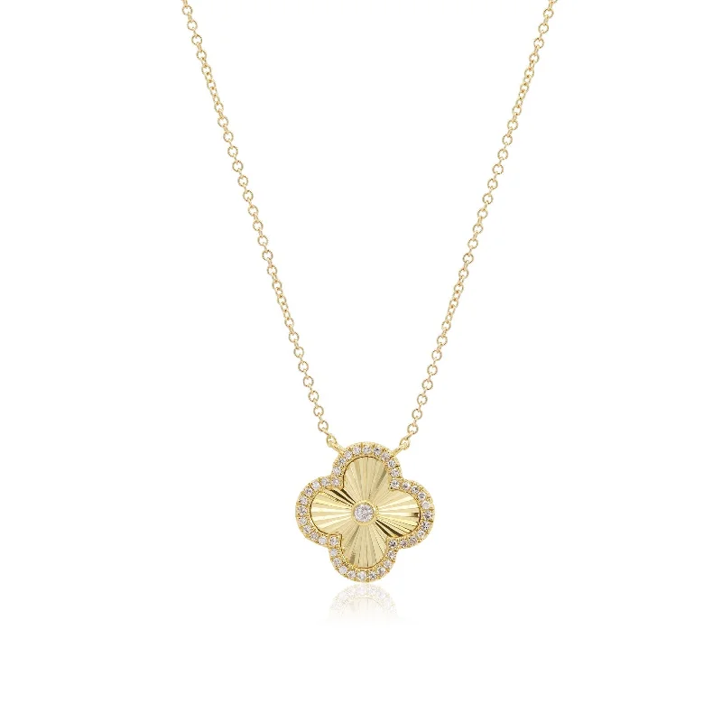 Glossy bead necklaces-Fluted Gold Diamond Accent Single Clover Necklace