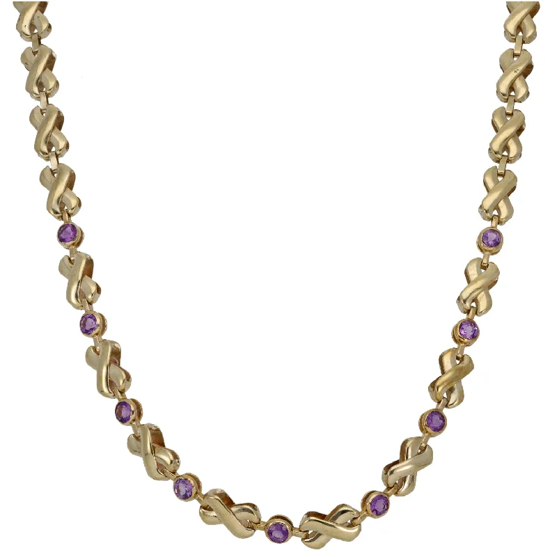 Blended metal necklaces-9ct Gold Amethyst Fancy Necklace 16"