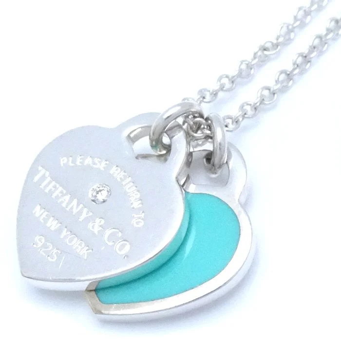 Fiber weave necklaces-Tiffany & Co Silver 925 Diamond Double Heart Necklace