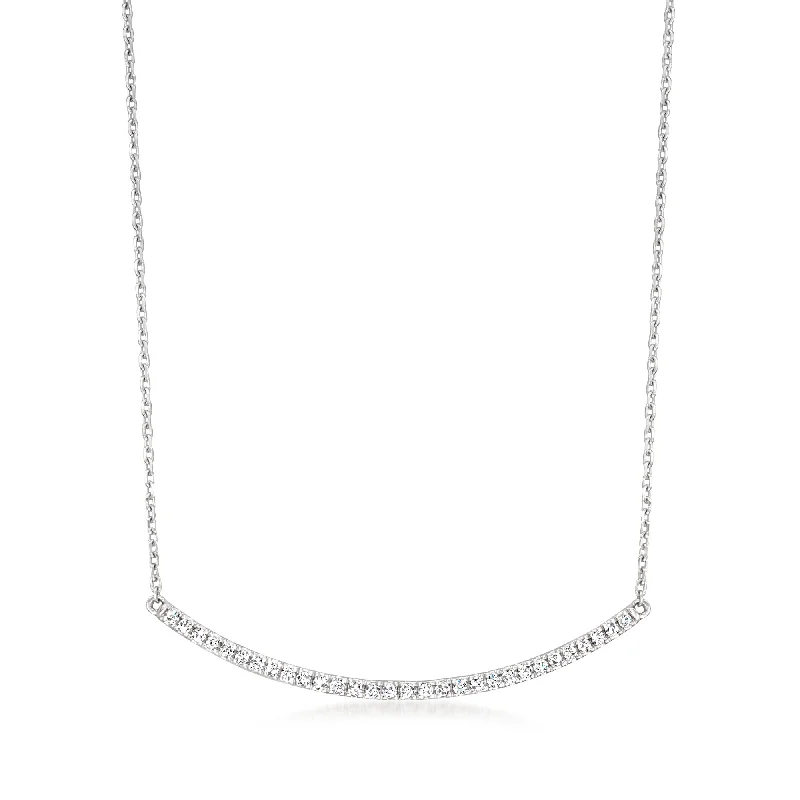 Lily flower necklaces-RS Pure by Ross-Simons Diamond Curved Bar Necklace in Sterling Silver