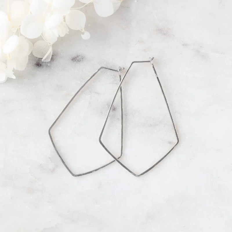 Oak wood earrings-The Hexagon Hoop Earrings | 14K White Gold