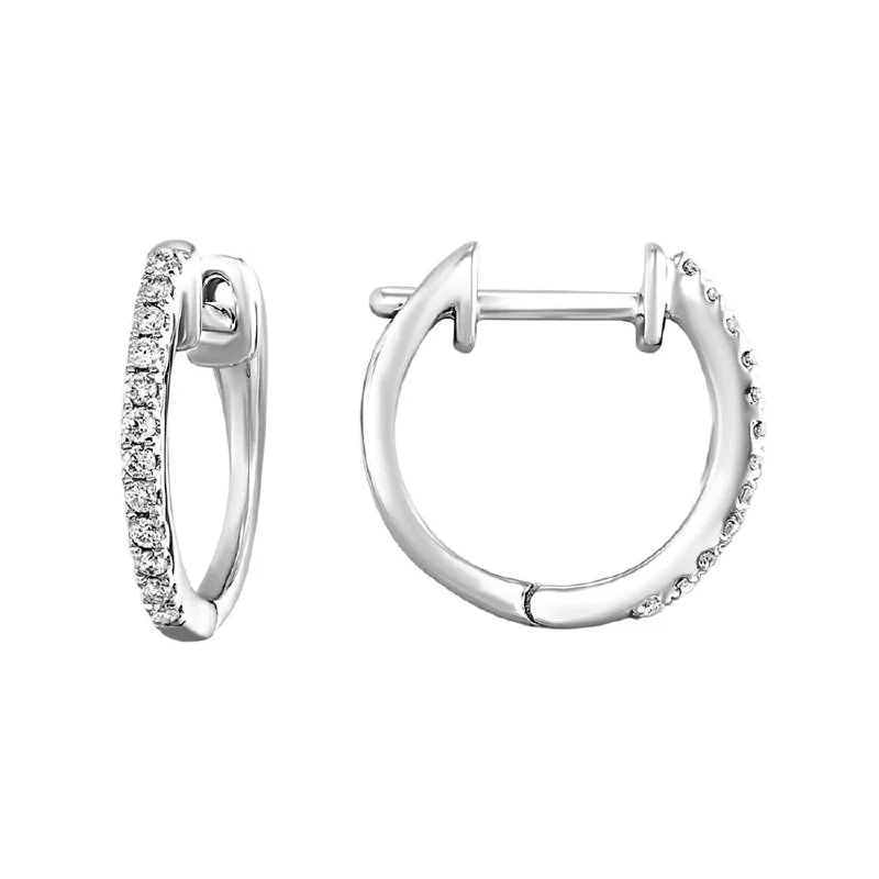 High gloss earrings-10K White Gold 0.10cttw I H-I Diamond Huggie Earrings