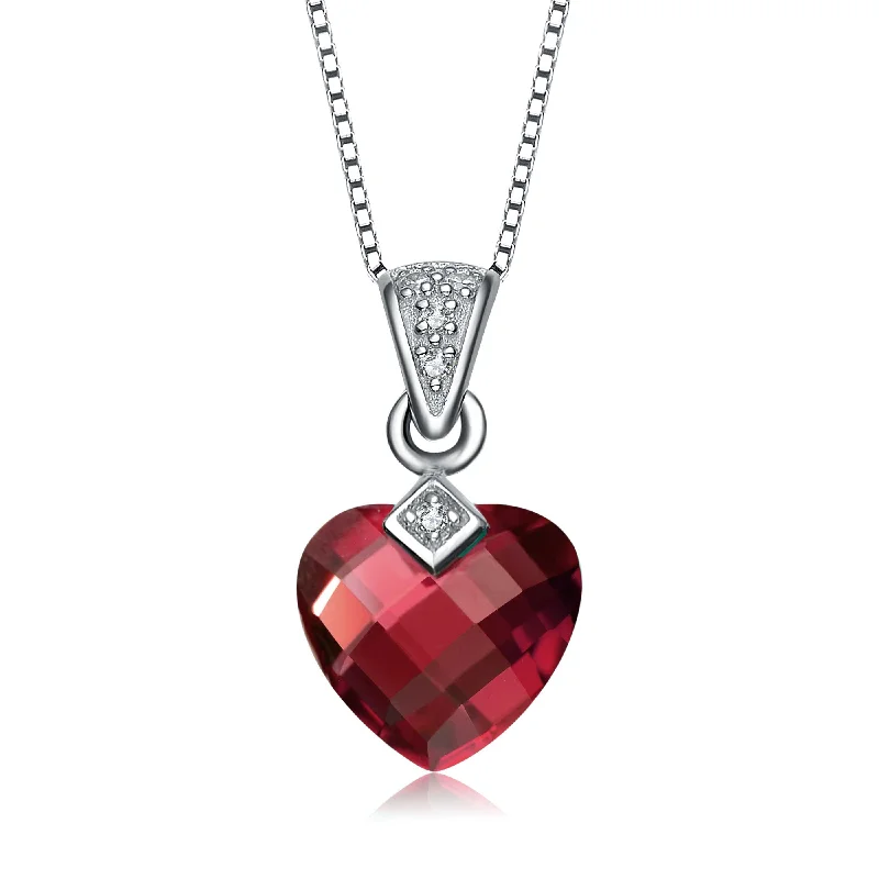 Full moon necklaces-Sterling Silver Red Heart Cubic Zirconia Pendant Necklace