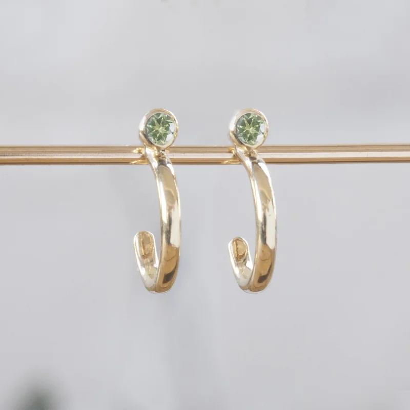 Deer wing earrings-Custom Peridot Birthstone Hoop Earrings | 14K Yellow Gold