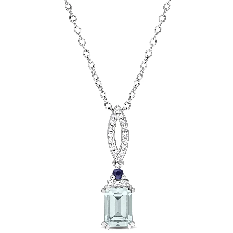 Tapered pendant necklaces-Mimi & Max 1ct TGW Octagon Aquamarine Blue Sapphire and 1/10ct TDW Diamond Necklace in Sterling Silver