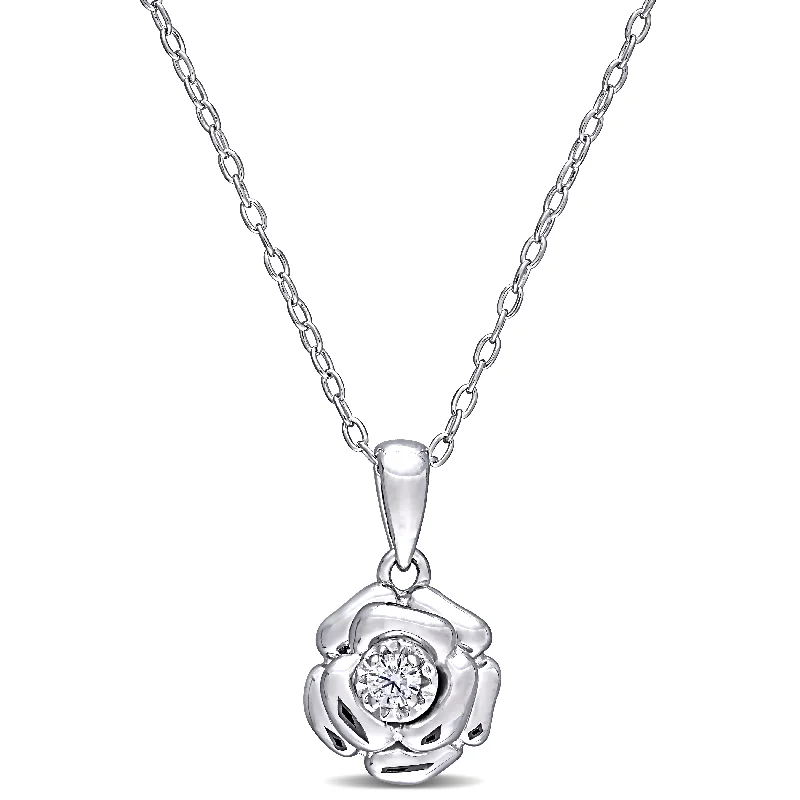 Rustic silver necklaces-Mimi & Max Diamond Flower Pendant with Chain in Sterling Silver