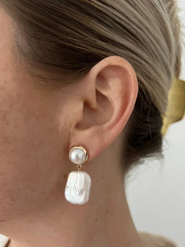 Straw style earrings-PHOEBE PEARL STUDS