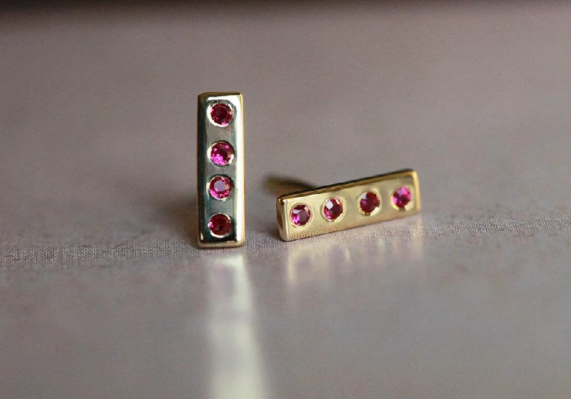 Bead-woven earrings-Pave Studs, Ruby Earring