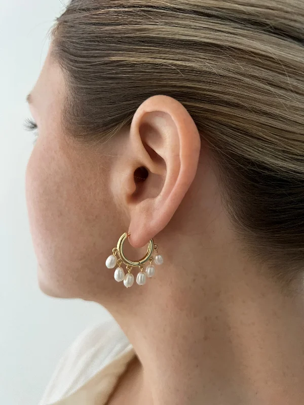 Multi-drop earrings-EDEN PEARL HOOPS