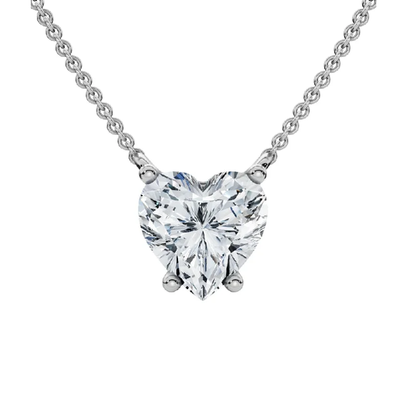 Bold stone necklaces-1Ct Heart Shape Diamond Solitaire Diamond Pendant 14k Gold Necklace Lab Grown