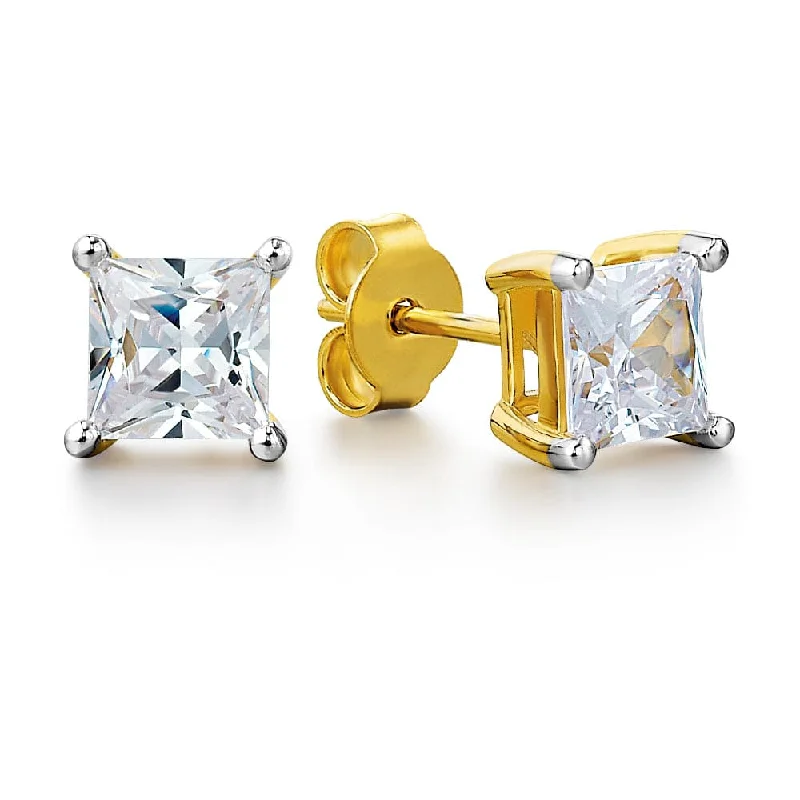 Lily motif earrings-2 ct. t.w. Princess Cut  Earrings