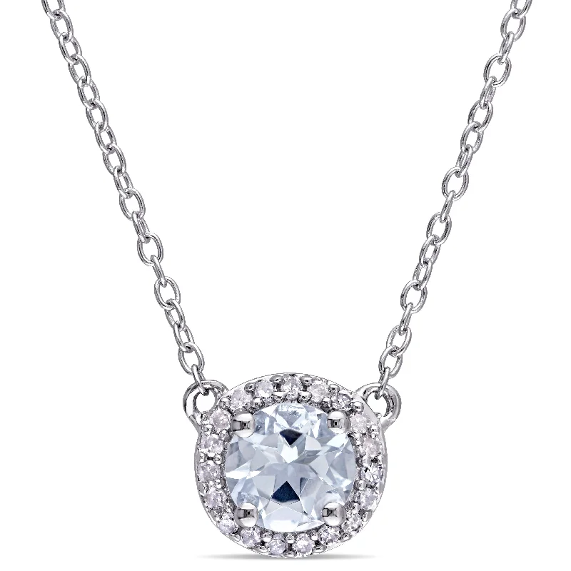 Jazz age necklaces-Mimi & Max 1/10ct TW Diamond and Aquamarine Halo Necklace in Sterling Silver