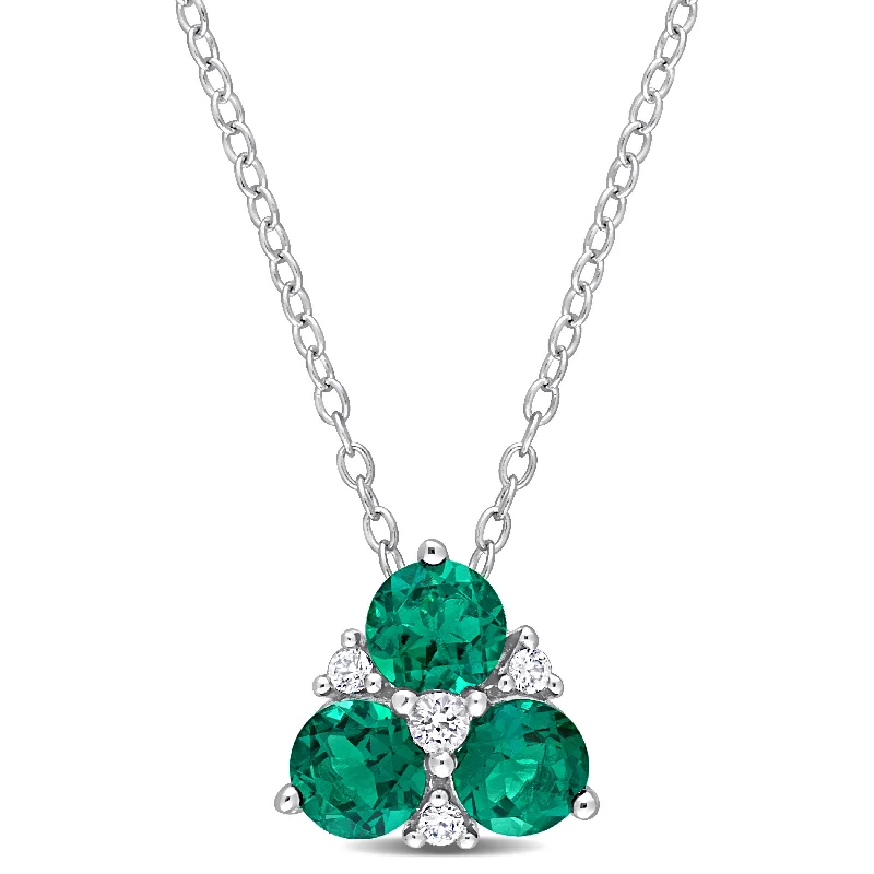 Square shape necklaces-Mimi & Max 1 1/4 CT TGW Created Emerald and Created White Sapphire 3-Stone Pendant with Chain in Sterling Silver