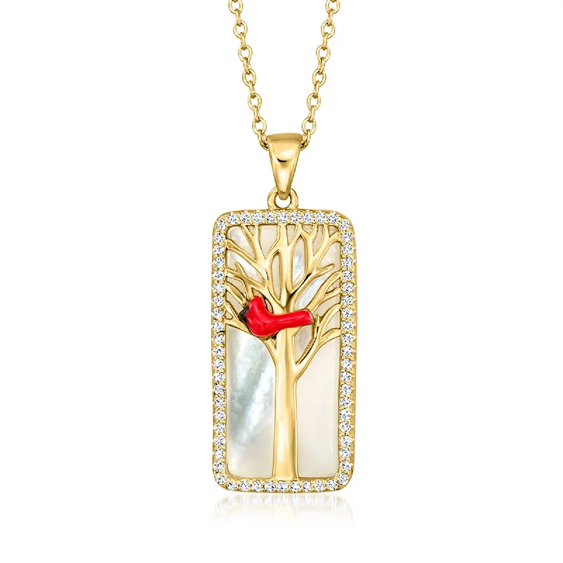 Full moon necklaces-Ross-Simons Mother-Of-Pearl and White Topaz Cardinal Pendant Necklace With Multicolored Enamel in 18kt Gold Over Sterling