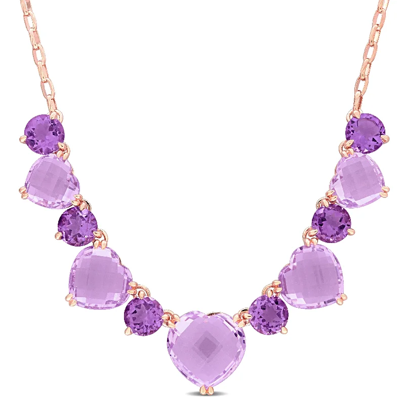 Light bead necklaces-Mimi & Max 37 1/2ct TGW Rose de France & Amethyst Necklace in Rose Plated Sterling Silver - 17 in