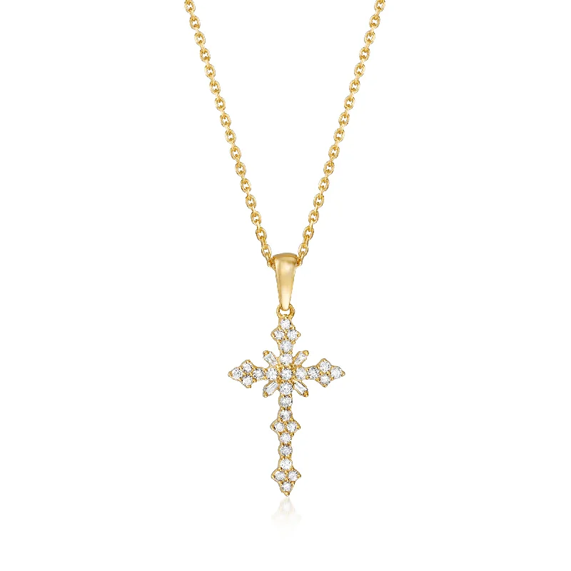 Ruby drop necklaces-Ross-Simons Diamond Cross Pendant Necklace in 18kt Gold Over Sterling