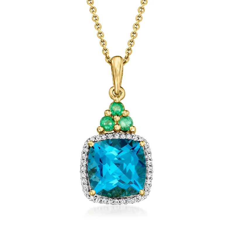 Soft thread necklaces-Ross-Simons Swiss Blue Topaz and . Emerald Pendant Necklace With . White Zircon in 18kt Gold Over Sterling