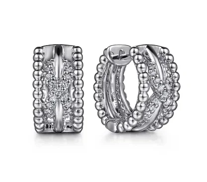 Fine stud earrings-Sterling Silver Twisted Bujukan 0.26cttw White Sapphire Huggie Earrings by Gabriel