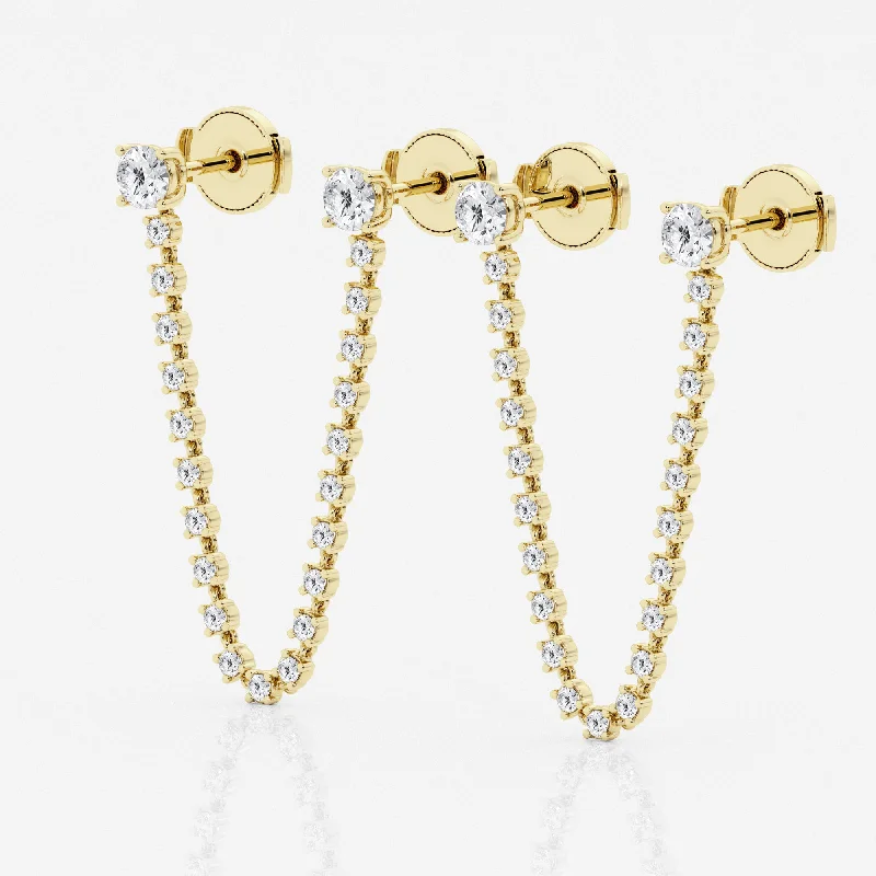 Clear gem earrings-Connecting Stud Chain